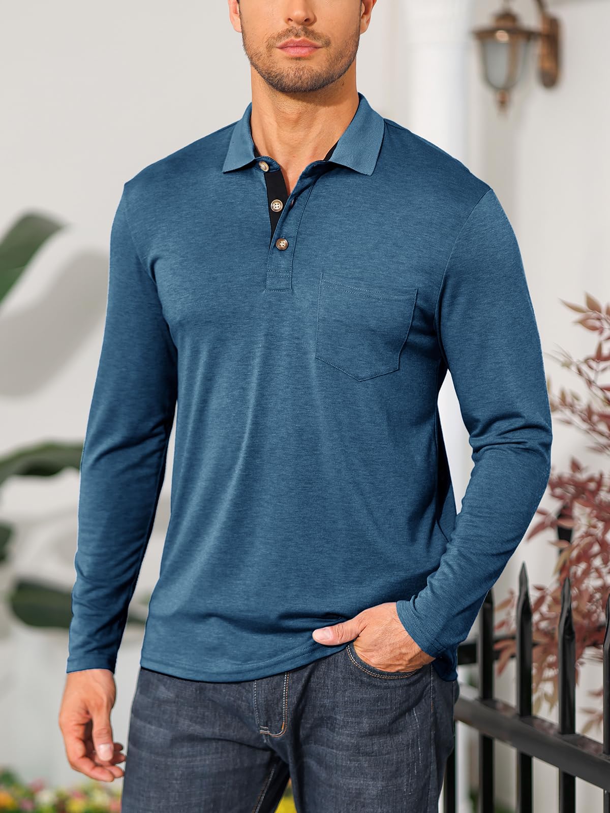 PICKLION Men's Long Sleeve Polo Shirts - Breathable Moisture Wicking Golf Shirt with Pocket for Casual Wear & Outdoor Activities | Perfect for Golf, Office & Daily Use