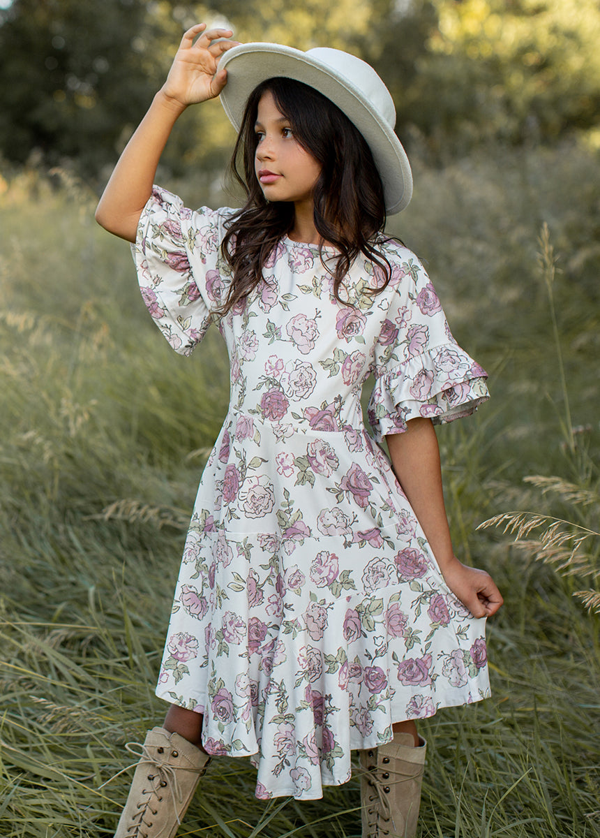 Emilia Boho Rose Dress - Floral Print Bohemian Maxi Dress for Women | Perfect for Beach Vacations, Summer Parties & Casual Outings