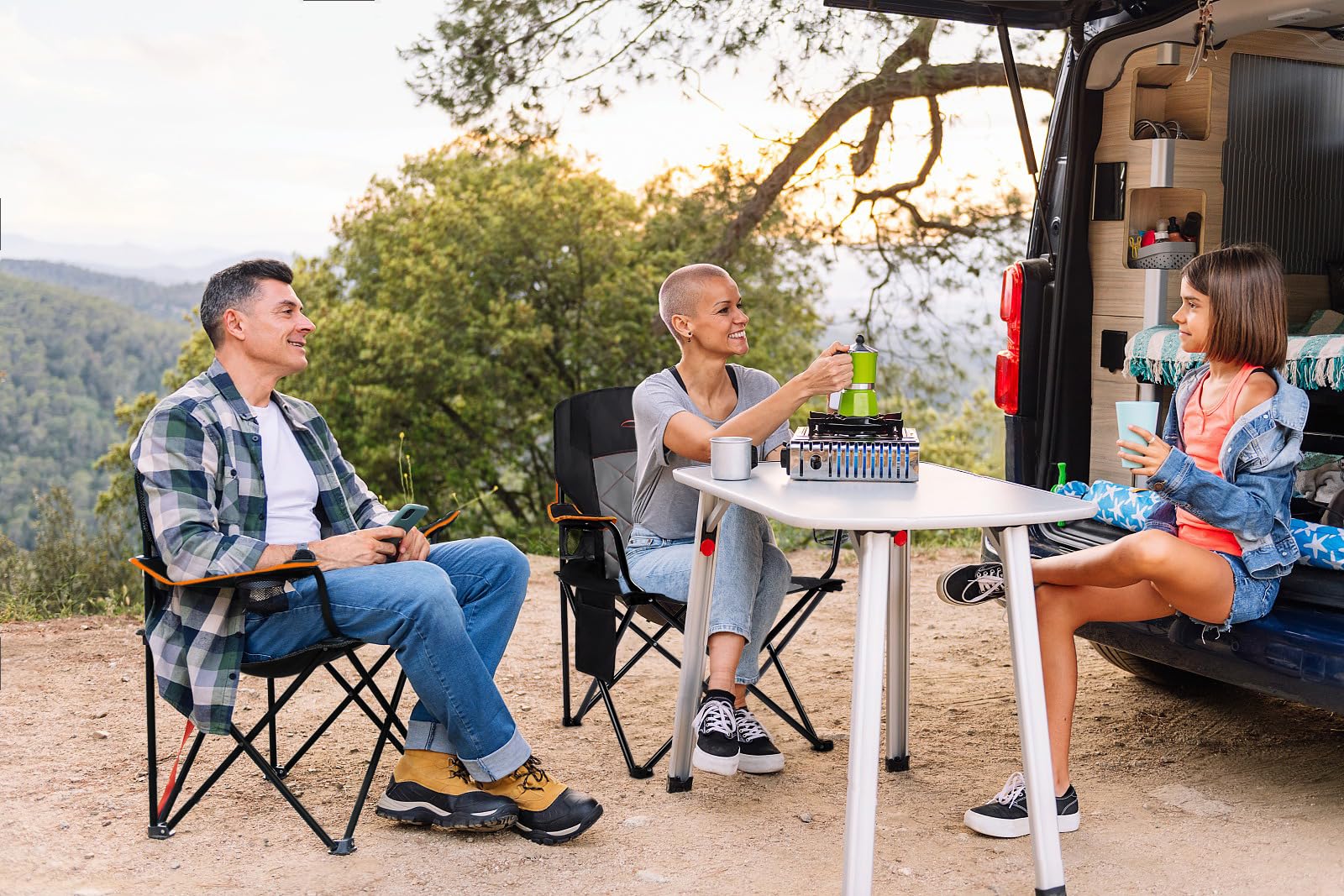 FAIR WIND 2 Pack Heavy Duty Oversized Camping Chairs - 350 LBS Weight Capacity, Fully Padded Quad Fold Arm Chairs with Cup Holder & Lumbar Support - Portable Collapsible Outdoor Chairs for Camping, Beach, Backyard, Picnics, and Tailgating - Black