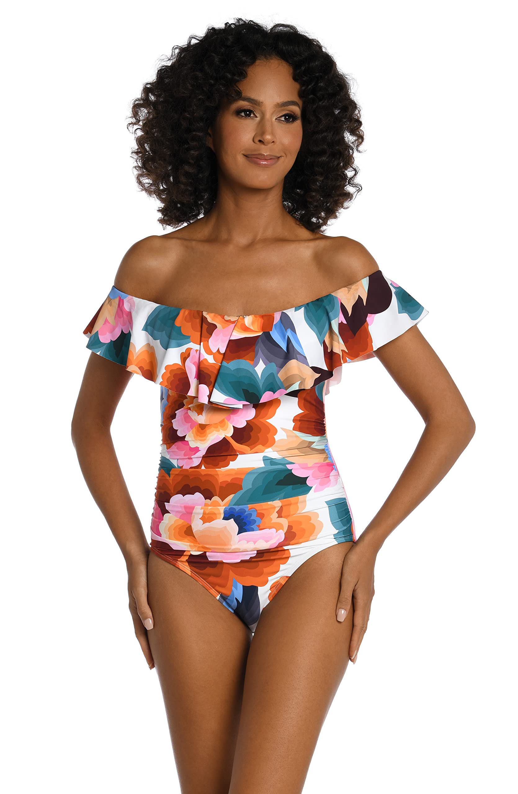 La Blanca Women's One Piece Swimsuit - Off Shoulder Ruffle Bathing Suit for Beach, Pool & Vacation | Sexy Summer Swimwear with Adjustable Straps
