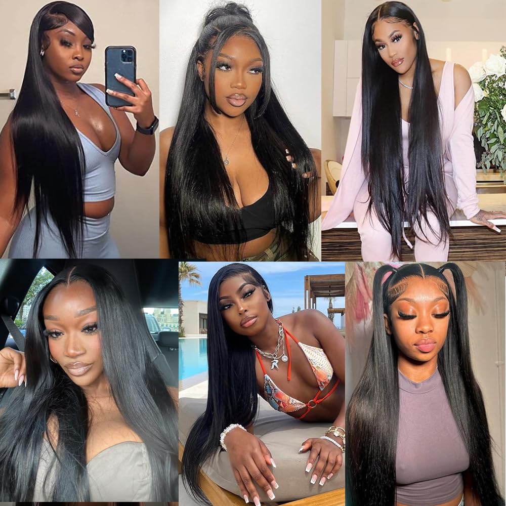 13x4 HD Lace Glueless Human Hair Wigs for Black Women - Pre Plucked Pre Cut 180% Density Natural Black 30 Inch Lace Front Wig | No Glue Needed, Easy Wear & Go | Perfect for Daily Wear, Parties & Special Occasions