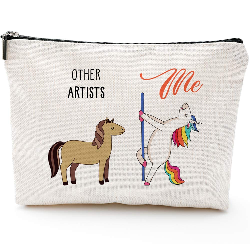 Blue Leaves Artist Makeup Bag for Women - Waterproof Cosmetic Pouch with Zipper, Perfect Gift for Artists, Painters & Creatives - Great for Travel, Daily Use & Birthday Presents