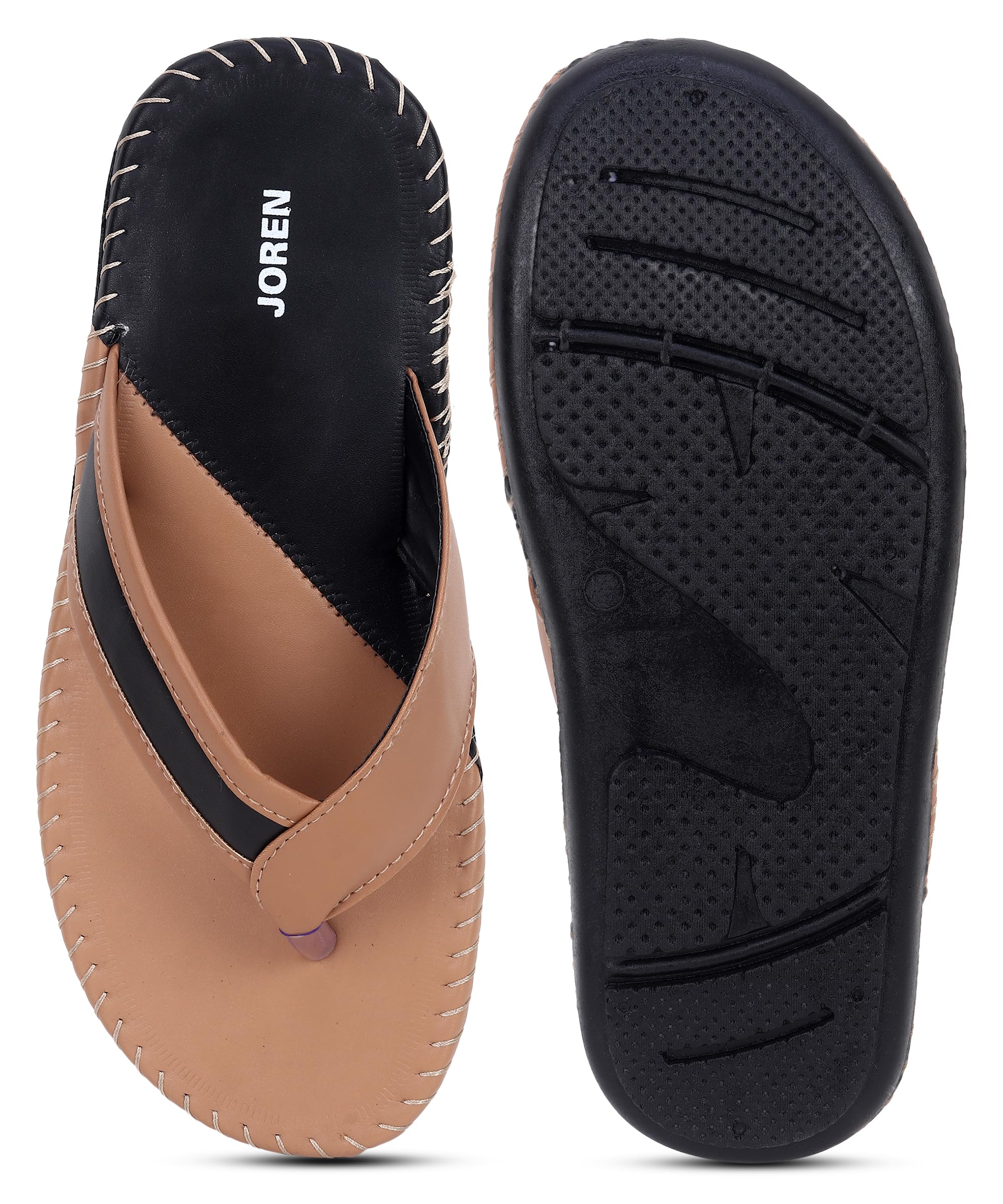JOREN Men's Classic Synthetic Leather Slippers | Lightweight Comfortable Flip Flops with PVC Sole for Boys & Men | Size 10 Olive Green | Perfect for Home, Beach & Casual Wear