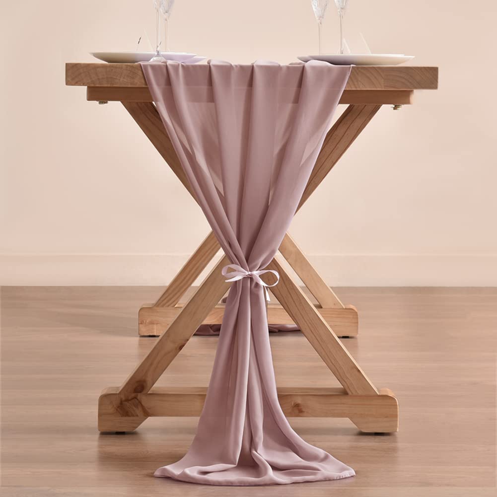 Elegant Dusty Rose Chiffon Table Runner - 14ft (29x170 Inches) Boho Rustic Wedding Decor for Easter, Spring & Bridal Showers - Romantic Sheer Fabric for Dining Tables, Party Decorations & Special Events