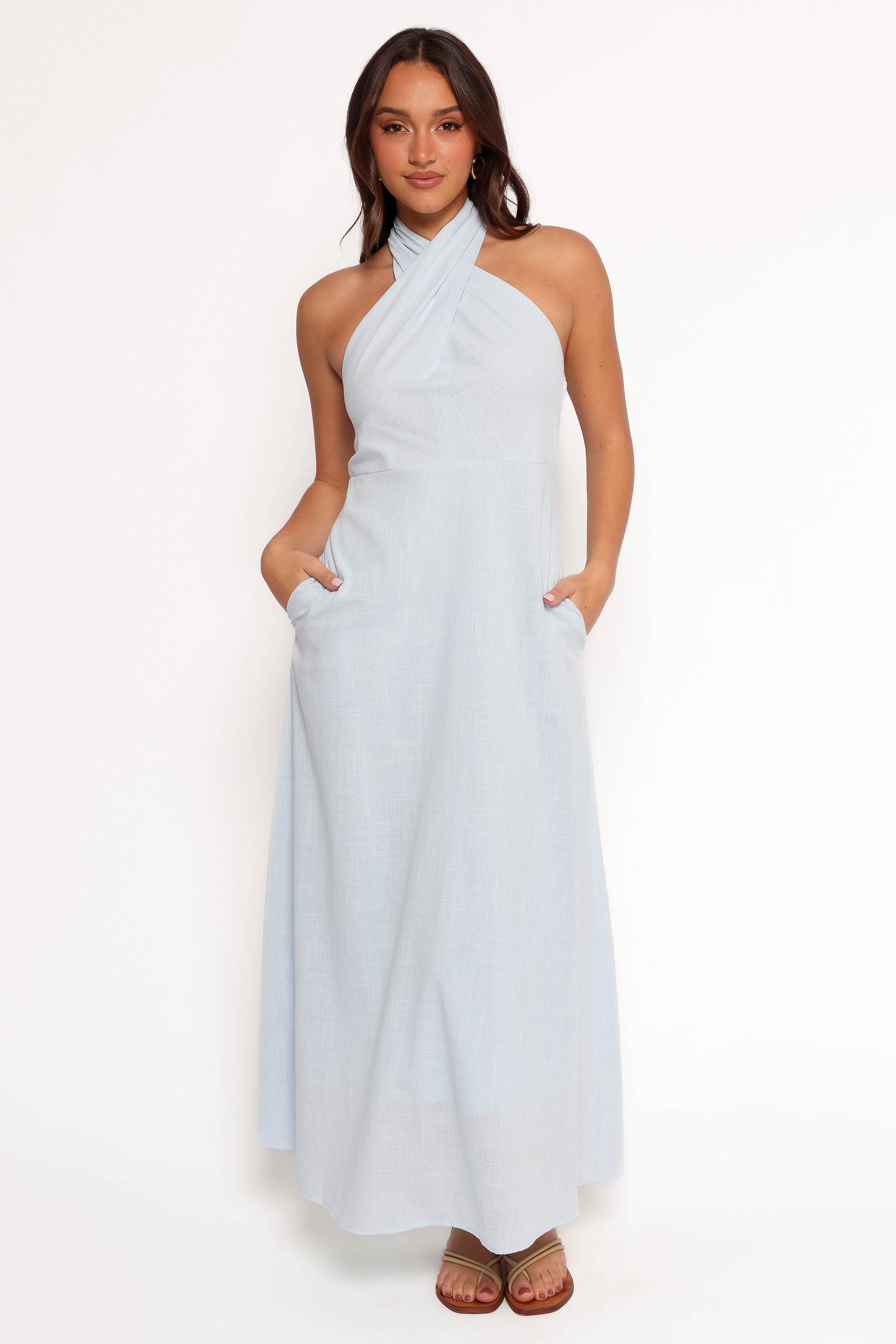 Betsy Halterneck Maxi Dress - Pale Blue Summer Beach Dress for Women | Boho Chic Flowy Long Dress for Vacation, Party & Outdoor Events