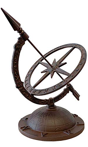 Esschert Design Cast Iron Armillary Sundial with Starburst - Vintage Outdoor Garden Decor for Patio, Yard & Landscape - Perfect for Sun Tracking & Decorative Accents