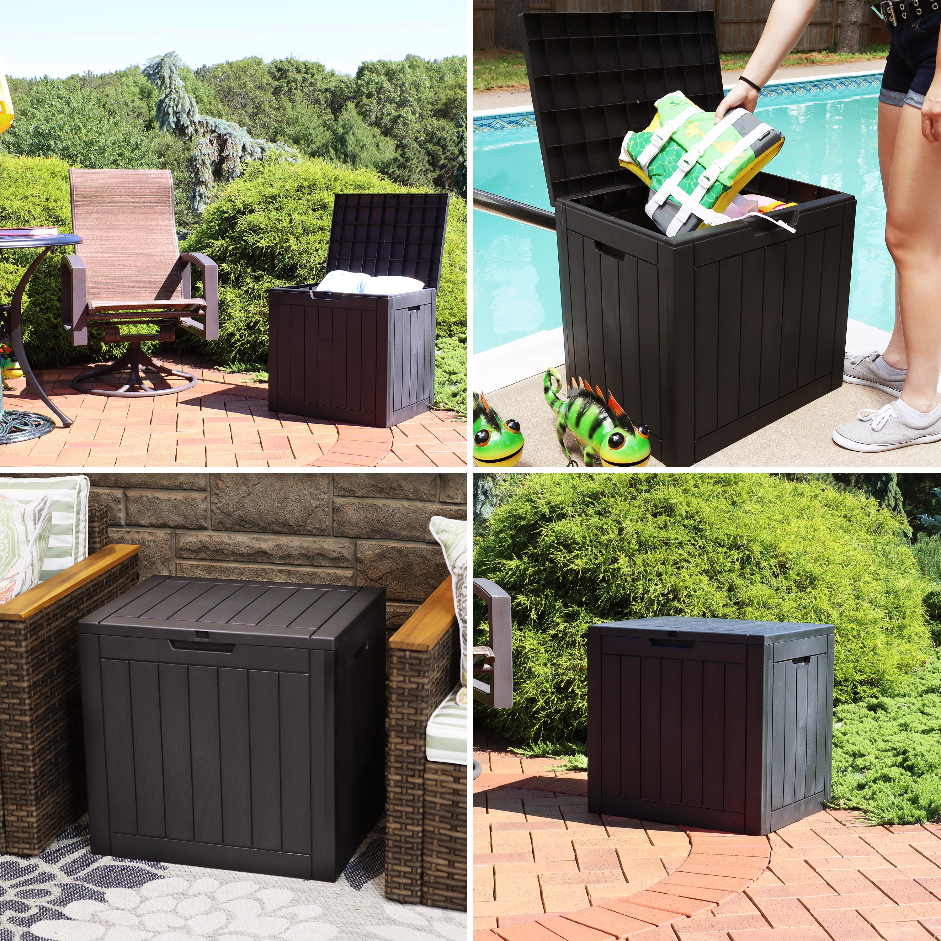 Sunnydaze 32 Gallon Small Deck Storage Box with Lockable Lid - Outdoor Patio Furniture Organizer for Cushions, Pillows, and Garden Tools