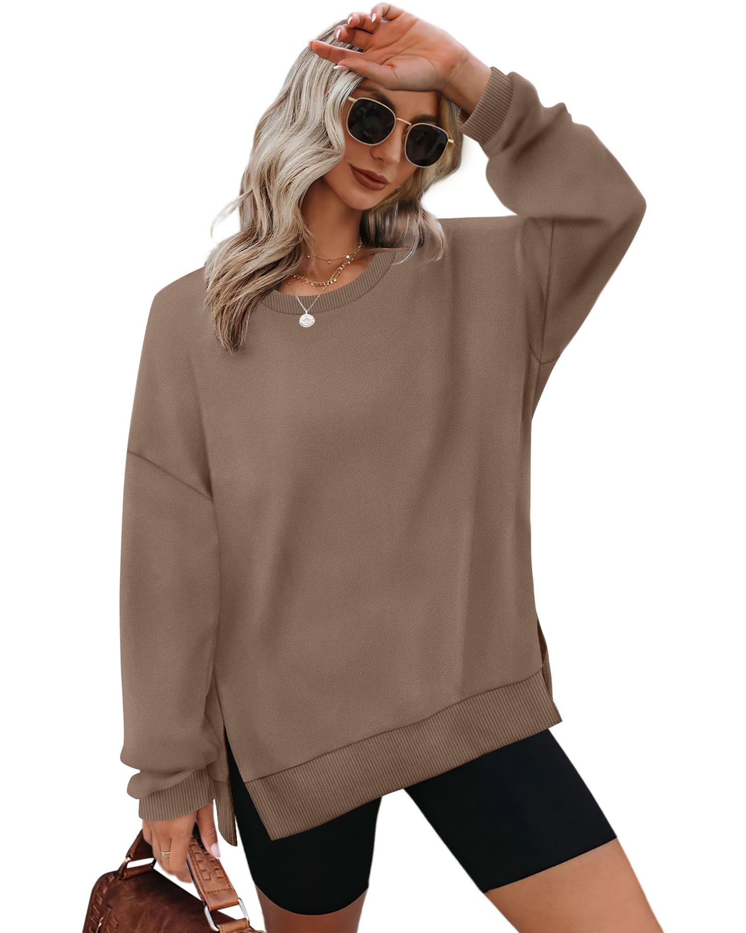 Aokosor Women's Oversized Sweatshirt - Soft Crewneck Long Sleeve Jumper with Side Split Design | Casual Loungewear, Streetwear & Winter Fashion Top