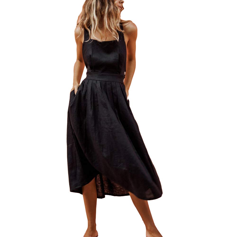 GLOA Women's Summer Beach Midi Dress - Solid Color Sleeveless Cross Backless Bandage Dress for Vacation, Pool Party & Date Night