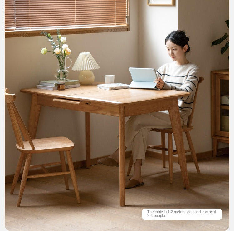 Solid Oak & Ash Wood Nordic Wall Mounted Extendable Dining Table - Space Saving Retractable Design for Small Apartments & Modern Homes