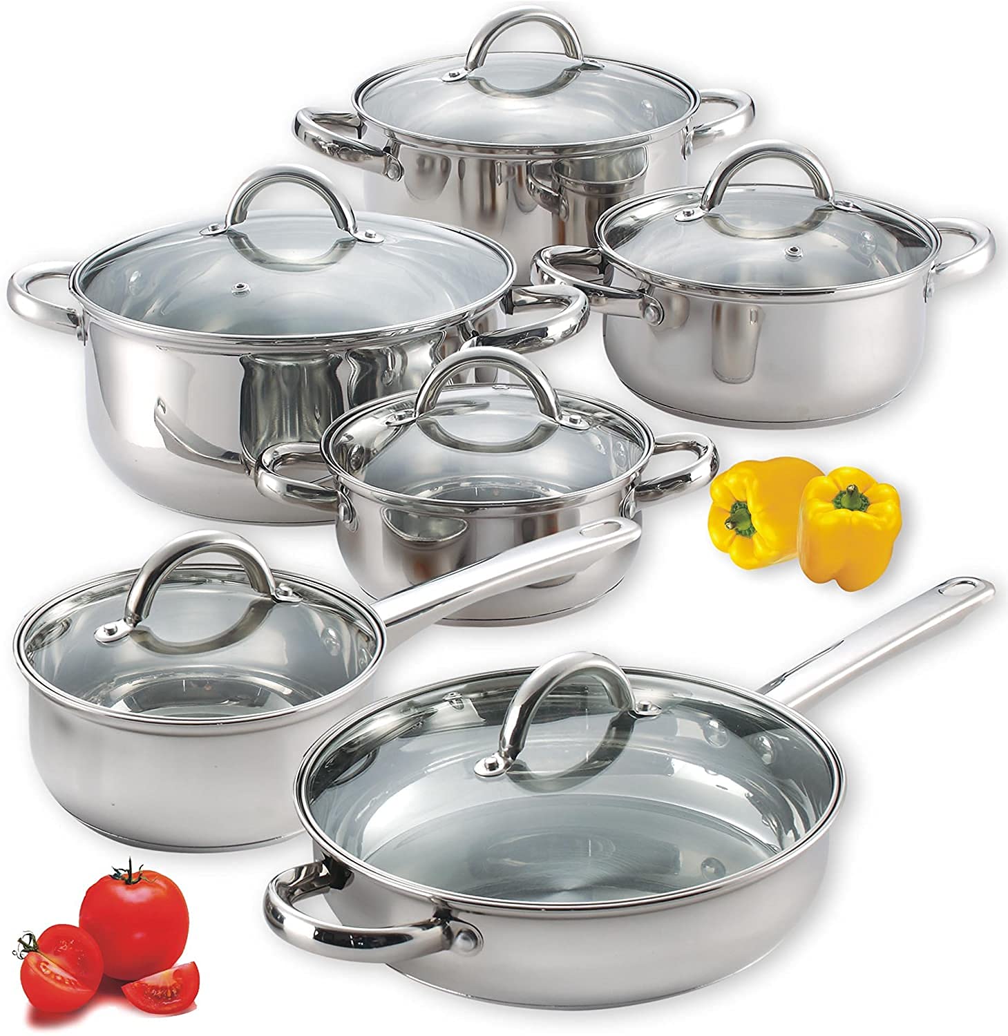 Cook N Home 12-Piece Stainless Steel Cookware Set - Premium Pots & Pans for Professional Cooking | Perfect for Home Chefs, College Dorms & RV Kitchens
