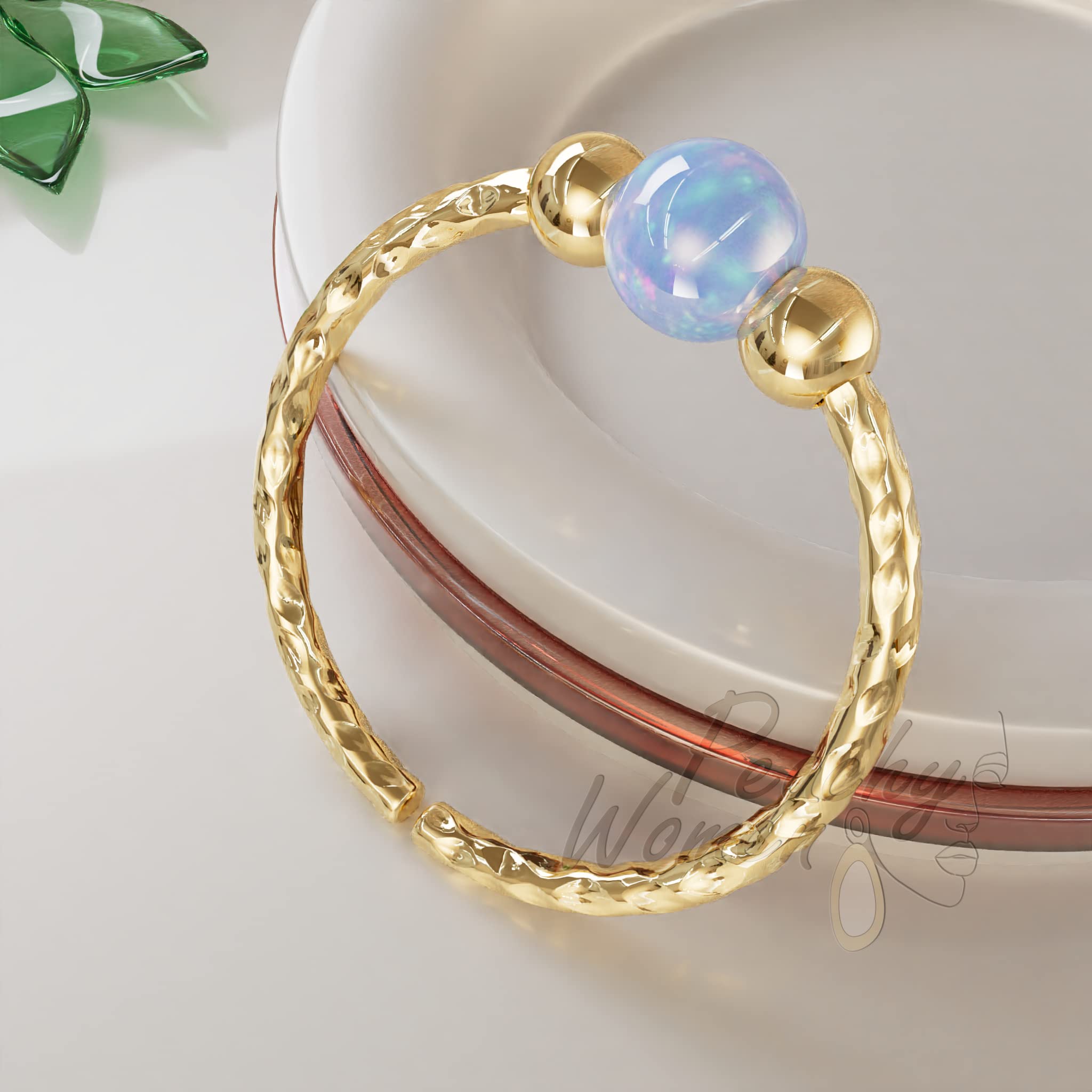 14K Gold Filled Hammered Helix Ring Hoop with Blue Opal - 20 Gauge Cartilage Earring for Ear Piercing - Perfect for Everyday Wear, Gifts & Boho Style