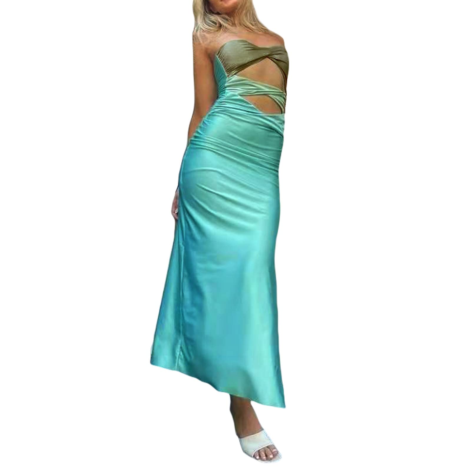Seyumixi Women's Sexy Hollow Out Long Bodycon Dress - Backless Maxi Dress with V Neck & Spaghetti Straps for Cocktail Party, Evening Wear, and Summer Outfits