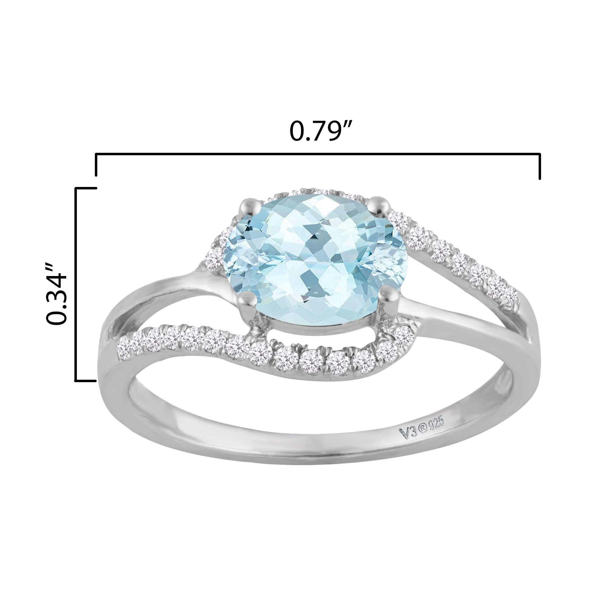 Natural Gemstone & White Zircon Sterling Silver Engagement Ring for Women - Perfect for Proposals, Anniversaries & Romantic Occasions