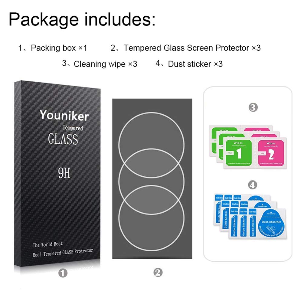 3 Pack Ticwatch 2 Tempered Glass Screen Protector - 9H Hardness, Anti-Scratch for Smartwatch Protection