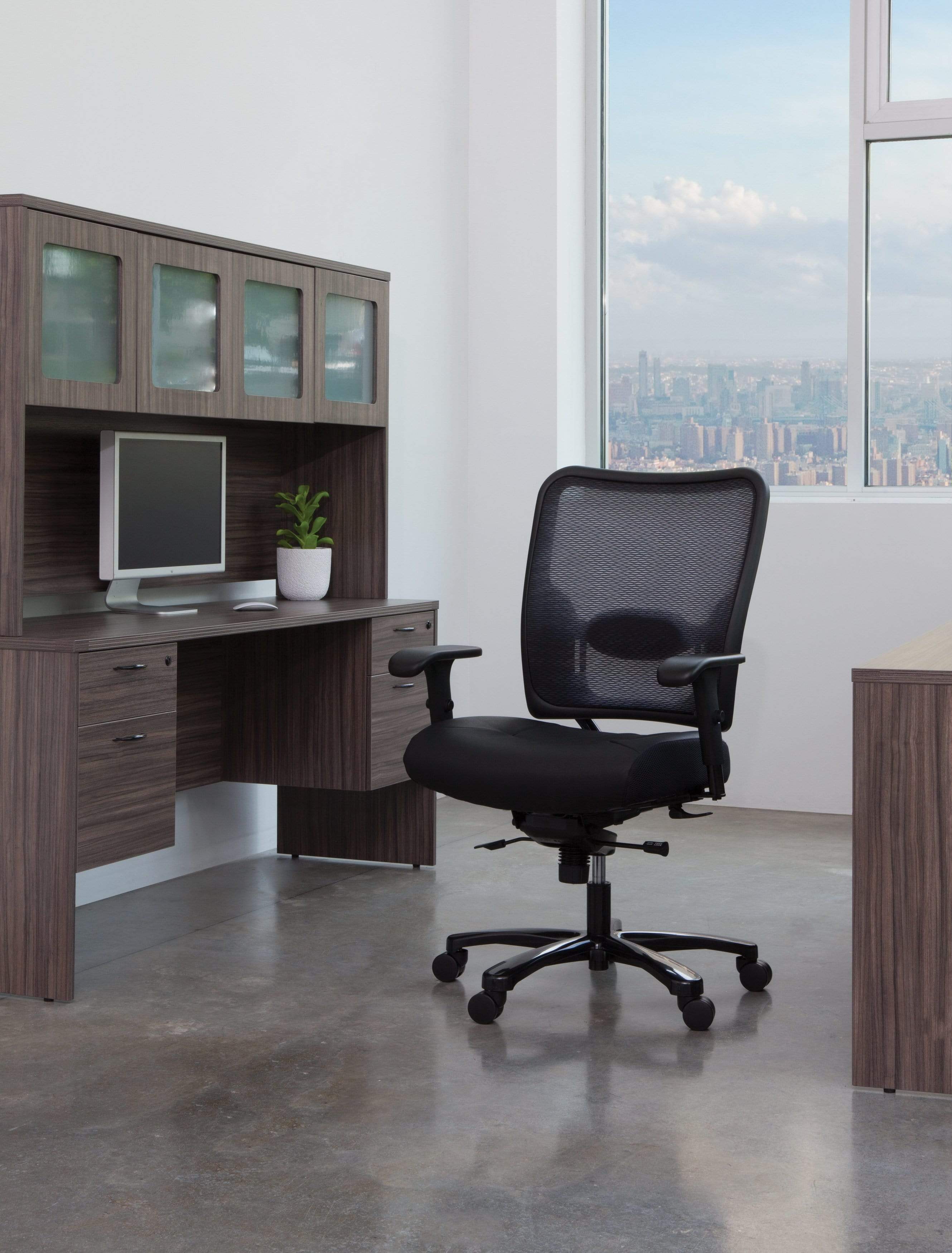 Ergonomic Big and Tall Office Chair with Mesh Back & Leather Seat - Heavy Duty Executive Chair for Large Men [75 47A773] - Perfect for Home Office, Gaming & Workspaces