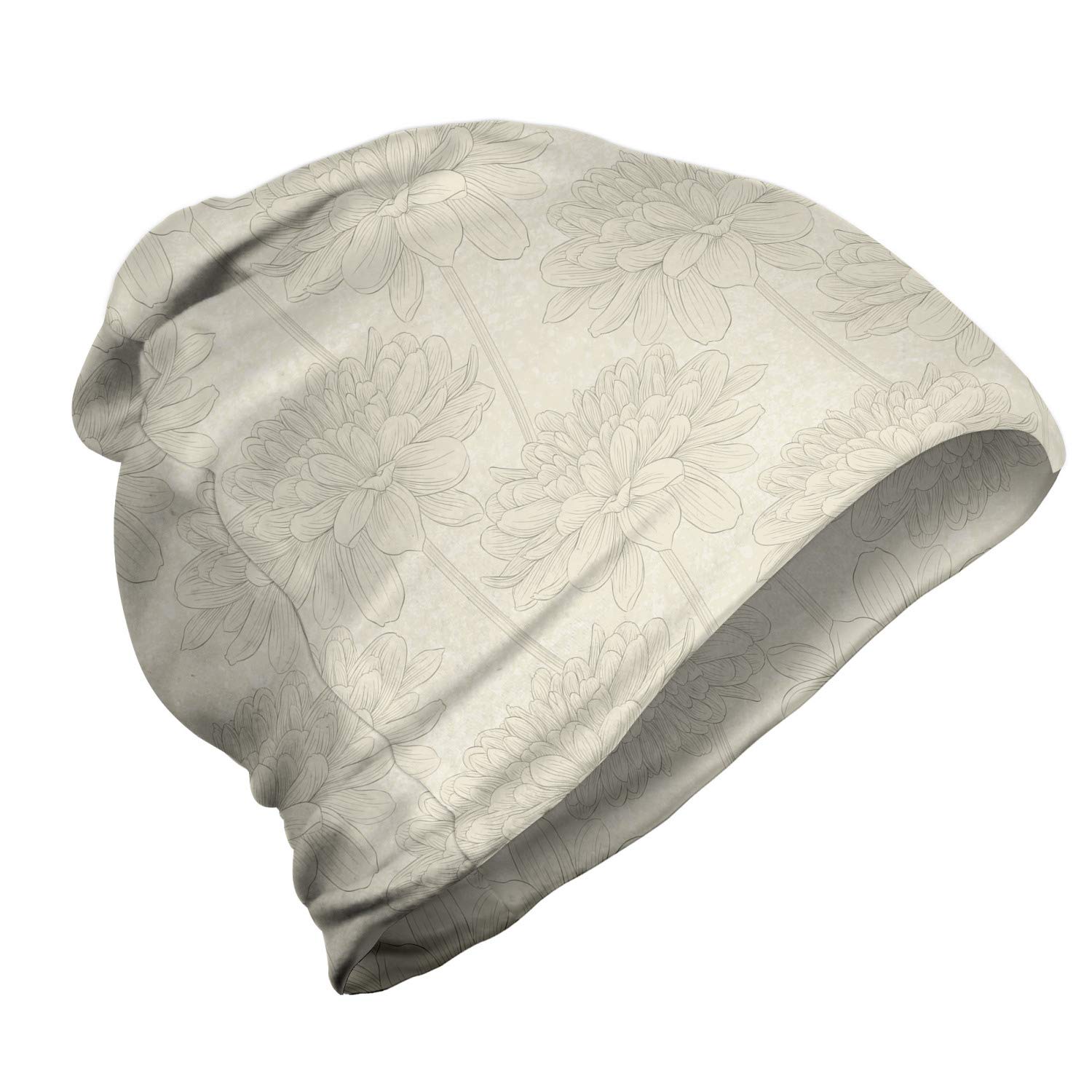 Ambesonne Unisex Beanie - Soft Pastel Wild Flower Design for Men & Women - Warm Winter Knit Hat for Hiking, Camping & Outdoor Activities in Grey & Yellow