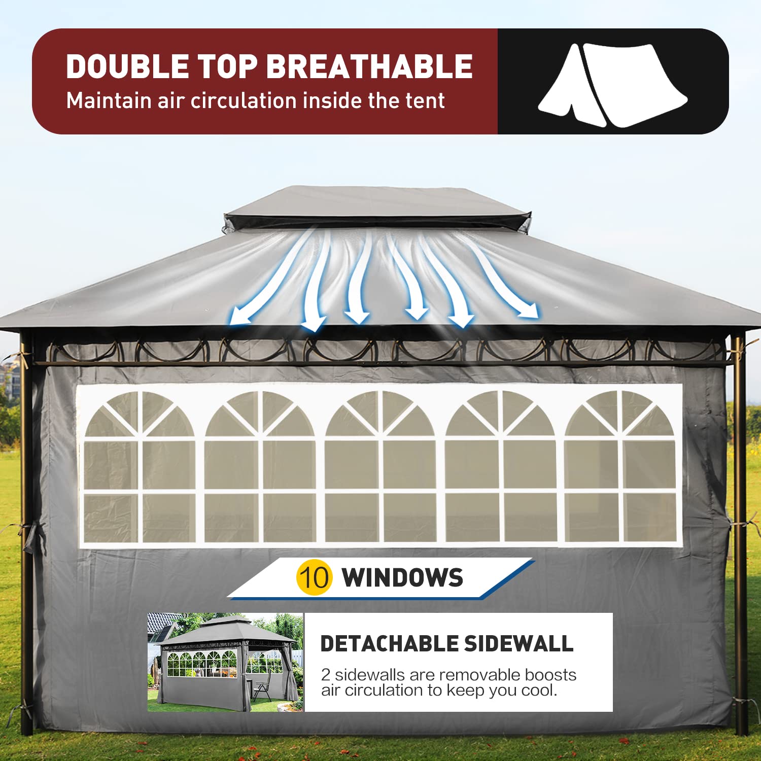 10'x13' Grey UV Protection Gazebo Canopy Tent for Outdoor Patio, BBQ, Wedding & Party Events - Durable Shade Shelter for Backyard, Garden & Picnic Use