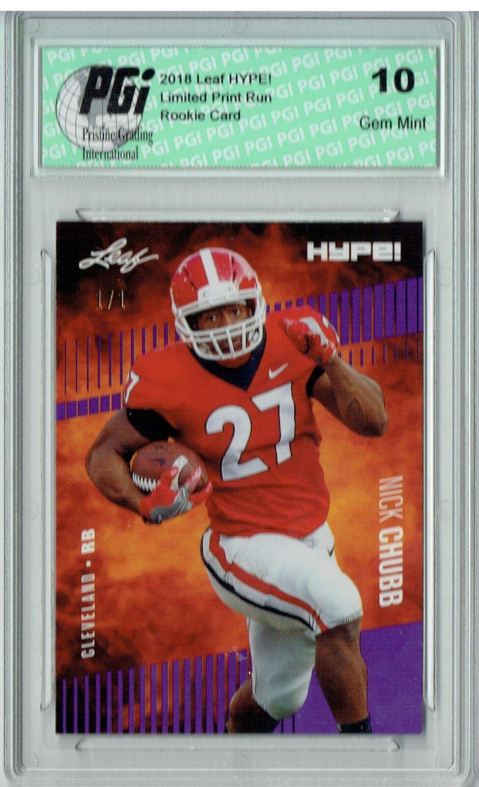 Nick Chubb 2018 Leaf HYPE! #9 Blank Back 1 of 1 Rookie Card PGI 10 - Rare Collectible Football Trading Card for Sports Memorabilia Enthusiasts and NFL Fans