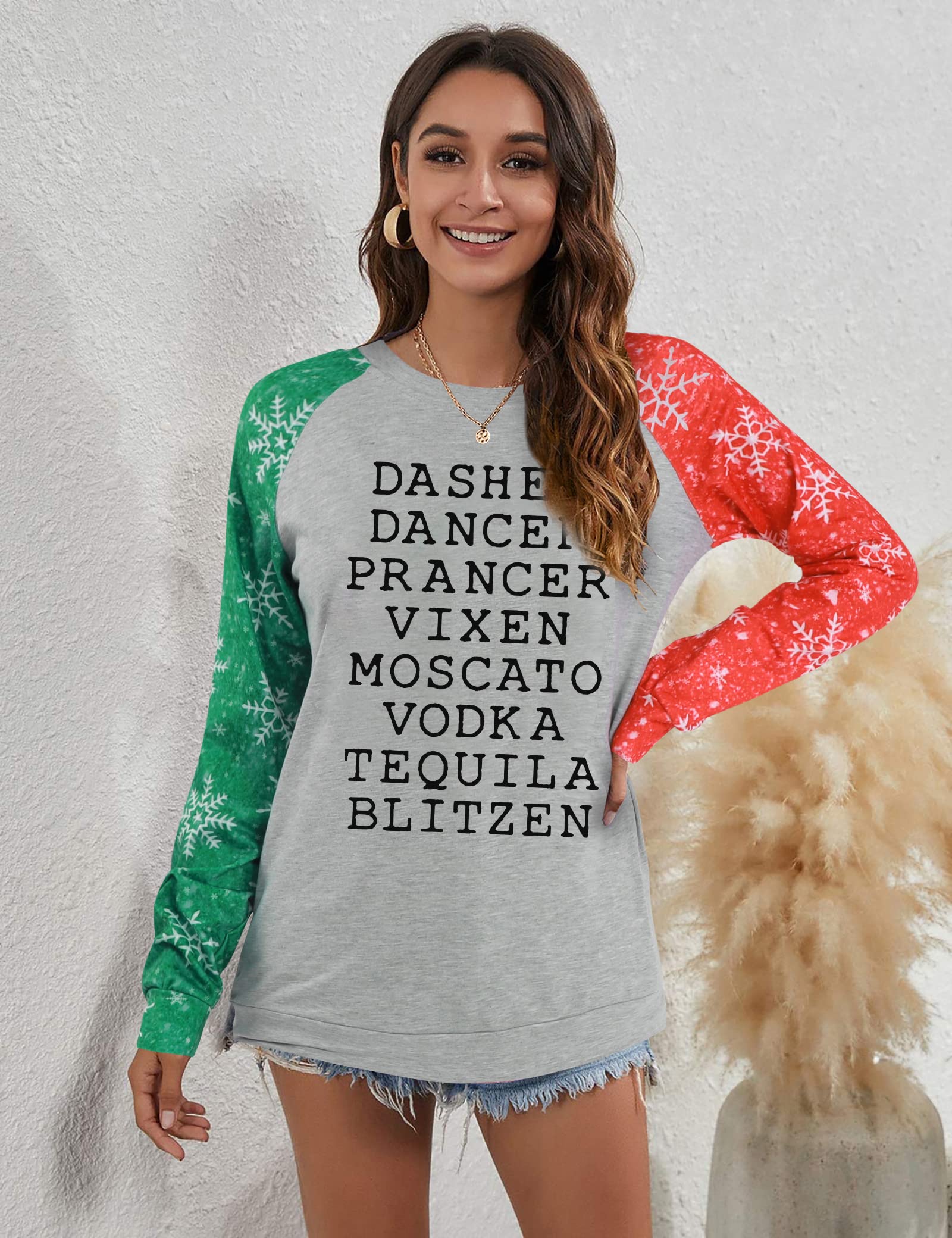 Women's Reindeer Christmas Long Sleeve Shirts - Merry Bright Holiday Sweatshirt & Dasher T-Shirts for Festive Outfits | Perfect for Holiday Parties, Family Gatherings & Christmas Photos