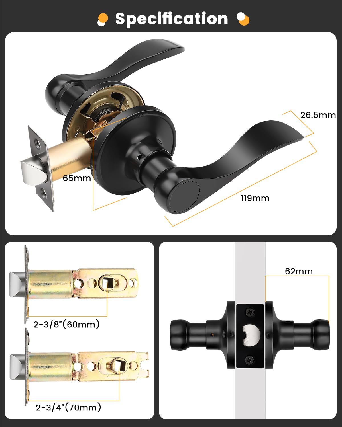 Gobrico 10 Pack Black Matte Interior Door Levers - Hall & Closet Passage Handles, Wave/Drop Style No Locking Door Knobs for Bedroom, Bathroom & Office Doors