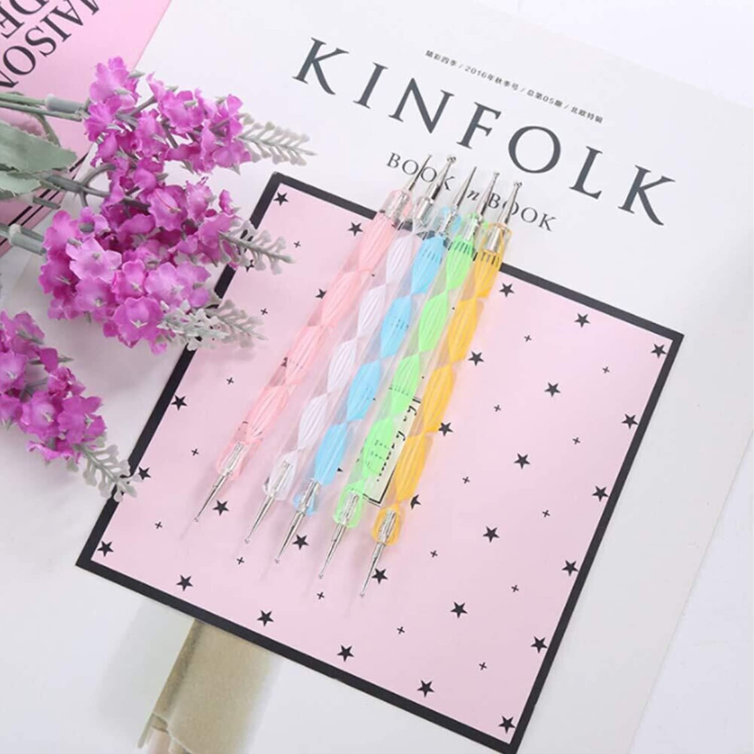 FAMEZA 20pcs Professional Nail Art Design Tools Kit - 15pcs Acrylic Painting Brushes & 5pcs Dotting Pens for Nail Art, Manicure, Pedicure & DIY Nail Designs - Perfect for Home, Salon & Nail Art Beginners