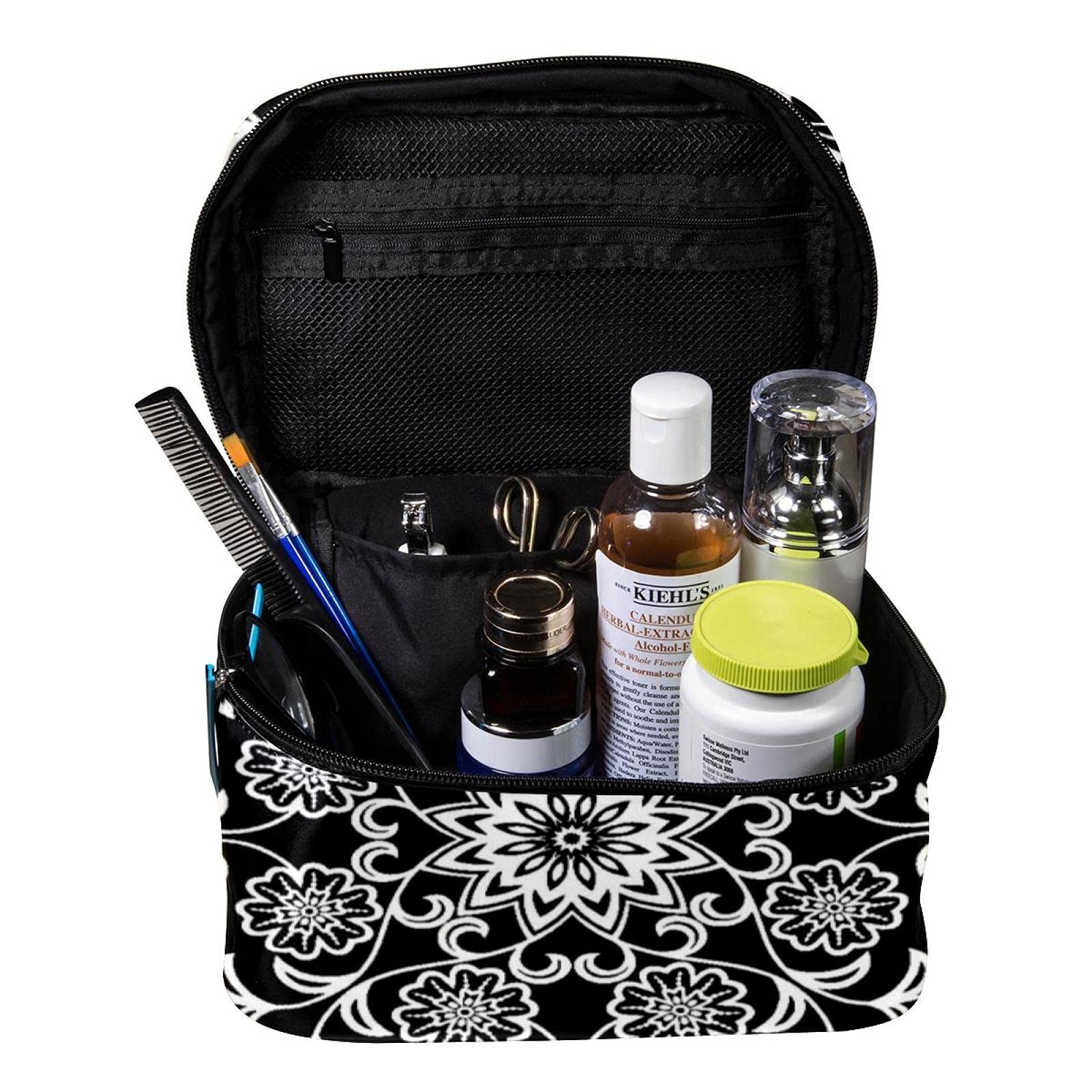 **Circle Mandala Floral Pattern Travel Makeup Bag – Large Cosmetic Organizer with Zipper for Women & Girls – Perfect for Travel, Gym, and Daily Essentials Storage**