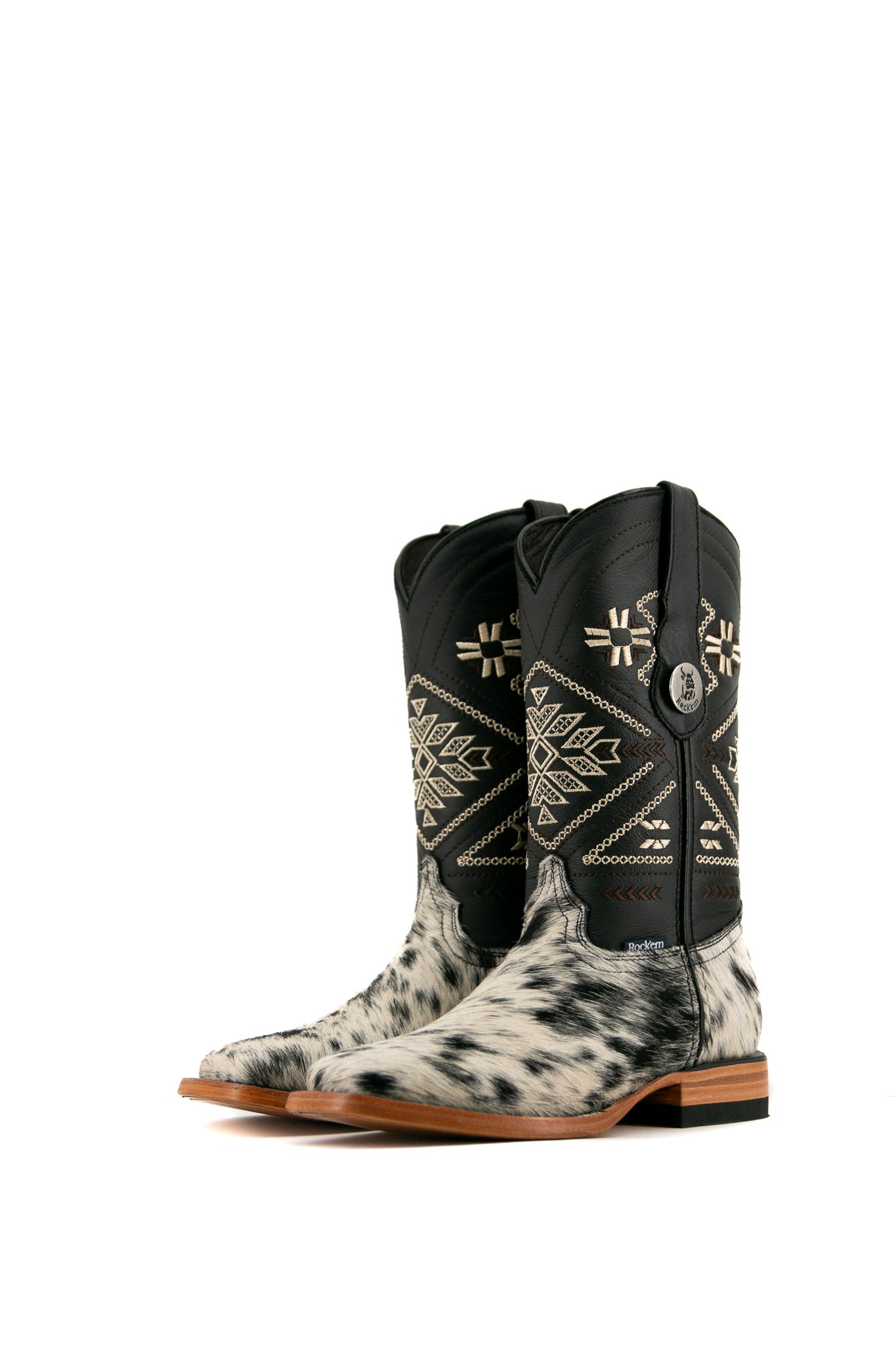 Women's Square Toe Cowhide Cowgirl Boots - Size 5.5 Western Ankle Boots for Country Dancing & Rodeo Events | JW93 Collection