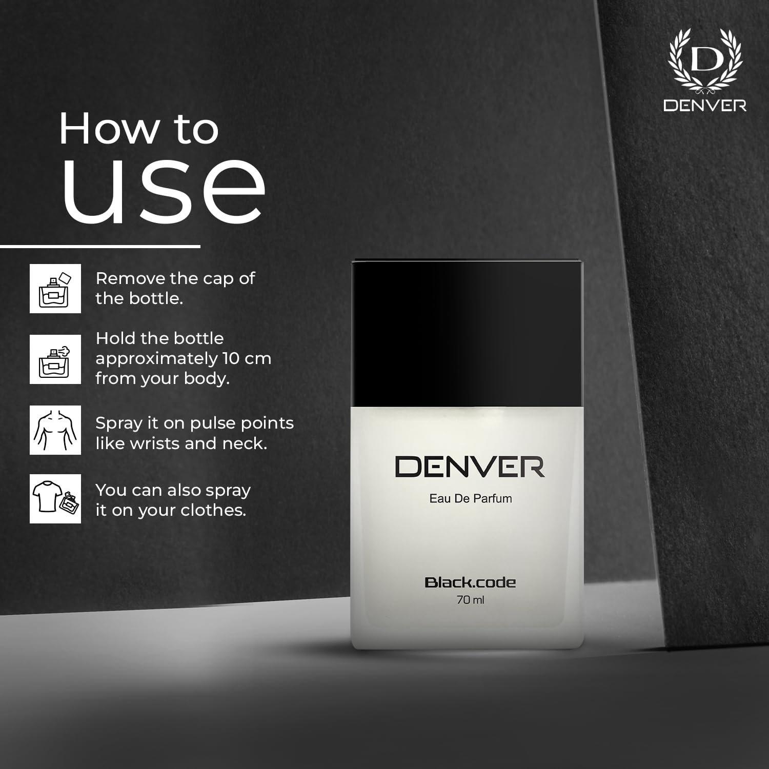 DENVER Black Code Cologne for Men - 70ML Eau de Parfum | Premium Long Lasting Fragrance | Day & Night Wear, Office & Date Night Scent