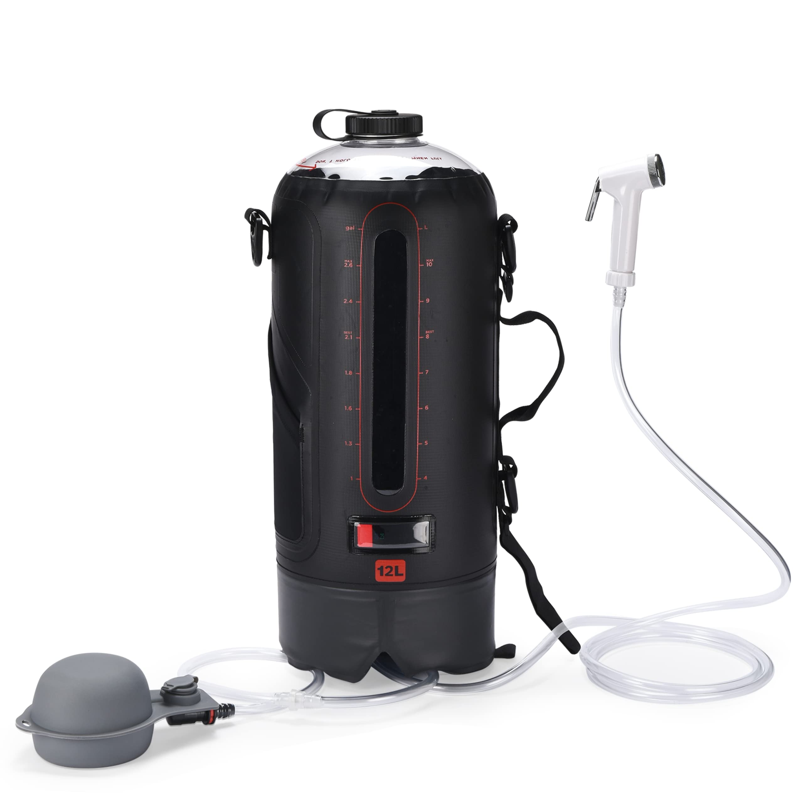 HappyPo Portable Solar Shower Pump for Camping, Hiking, RV & Outdoor Adventures - Lightweight & Rechargeable Water Pump for Off-Grid Showers
