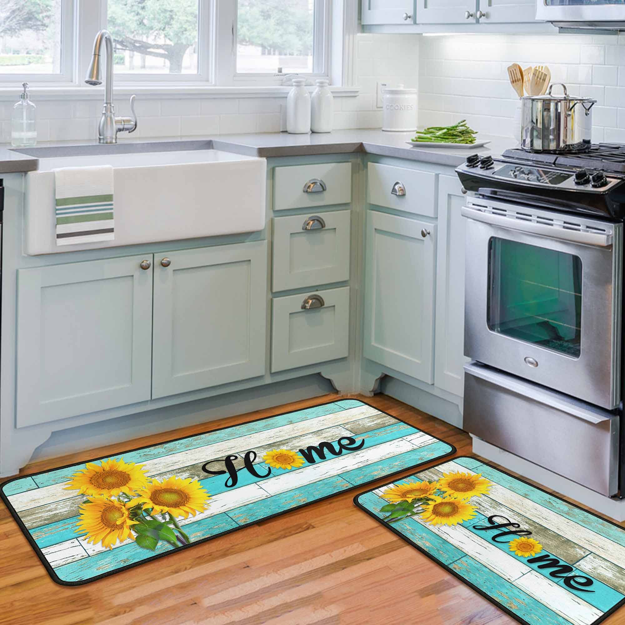 Premium Non-Slip Teal Kitchen Rugs Set of 2 - Washable Floor Mats with Anti-Skid Backing - 17x47.2 & 17x30 Inch Home Decor Runner for Kitchen, Entryway, and Laundry Room - Perfect for High Traffic Areas and Spill Protection