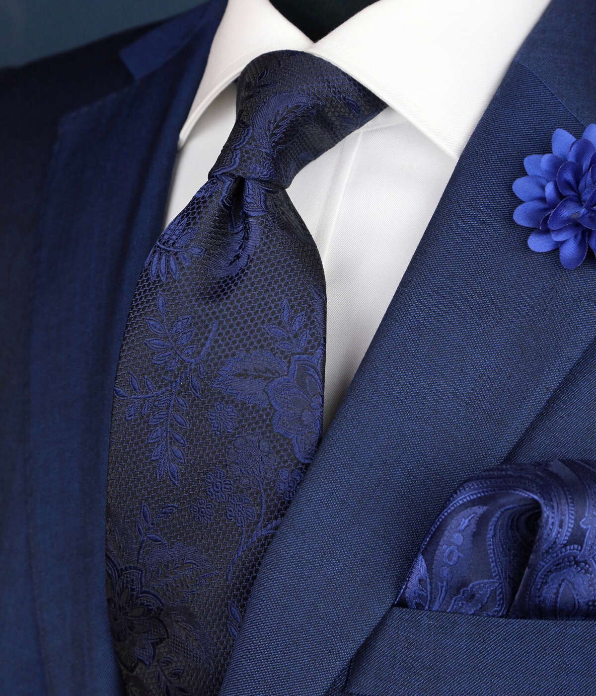 DÉCLIC Kontur Floral Tie for Men - Navy Blue Silk Necktie - Elegant Wedding, Business & Formal Occasion Accessory