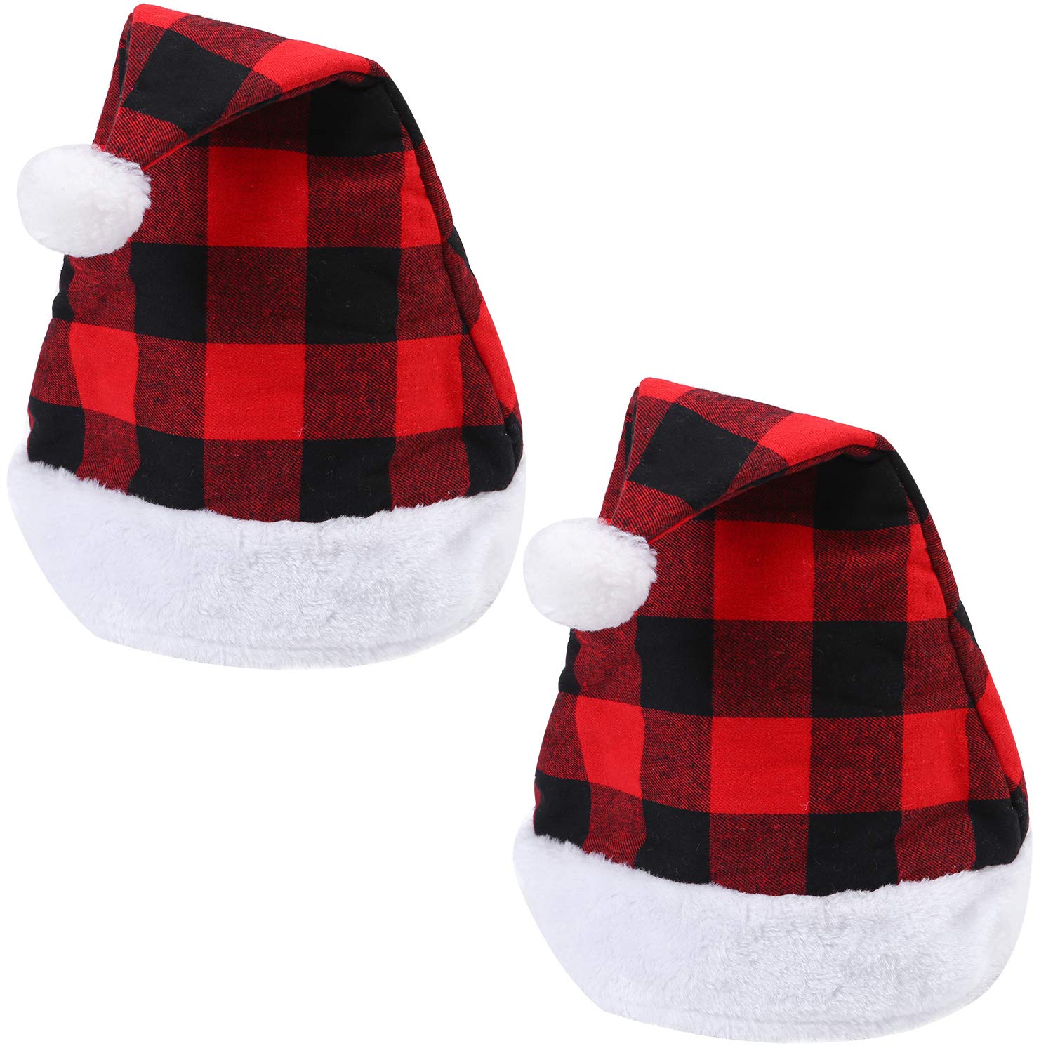 Red and Black Buffalo Plaid Santa Hat with White Cuffs - Soft Christmas Plush Hat for Holiday Parties, Xmas Photos & Festive Family Gatherings