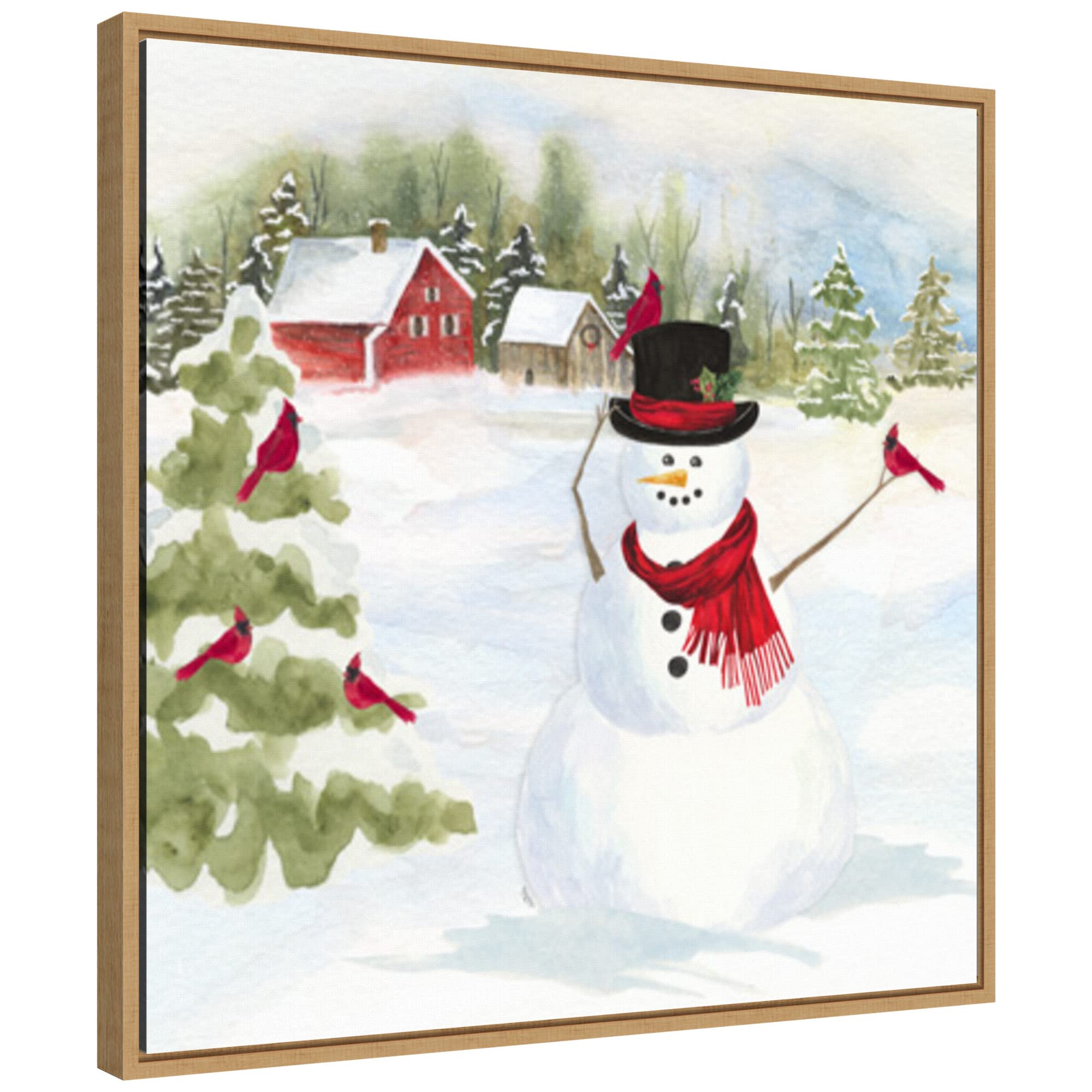Amanti Art Framed Canvas Wall Art 22x22 - Snowman Christmas IV by Tara Reed, Holiday Decor, Modern Contemporary Framed Painting for Living Room & Bedroom - Perfect for Christmas Decorations & Winter Home Styling