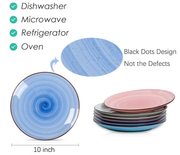 Selamica 10-Inch Ceramic Dinner Plates - Set of 6, Black Speckled Gradient Porcelain Plates for Appetizers, Salads, Desserts, Steak & Pancakes - Elegant Serving Dishes for Restaurants, Dinner Parties & Home Dining