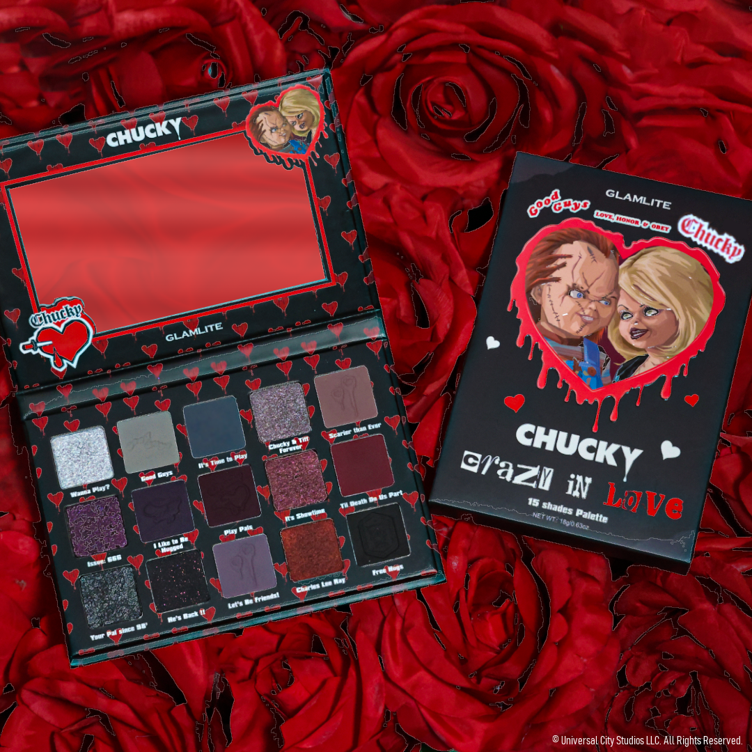 Glamlite Crazy In Love Eyeshadow Palette - Chucky Horror Movie Inspired Makeup Set for Halloween & Cosplay | Highly Pigmented, Blendable Shades for Professional & Everyday Looks