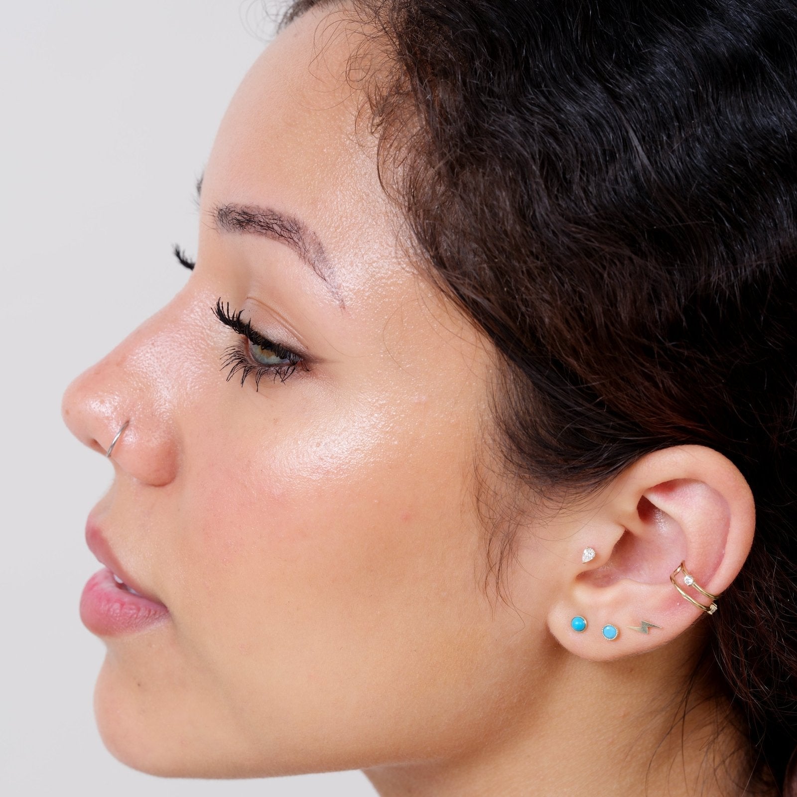 14K Yellow Gold Round Turquoise Cabochon Stud Earrings - Flat Back Bezel Set for Everyday Wear & Boho Jewelry