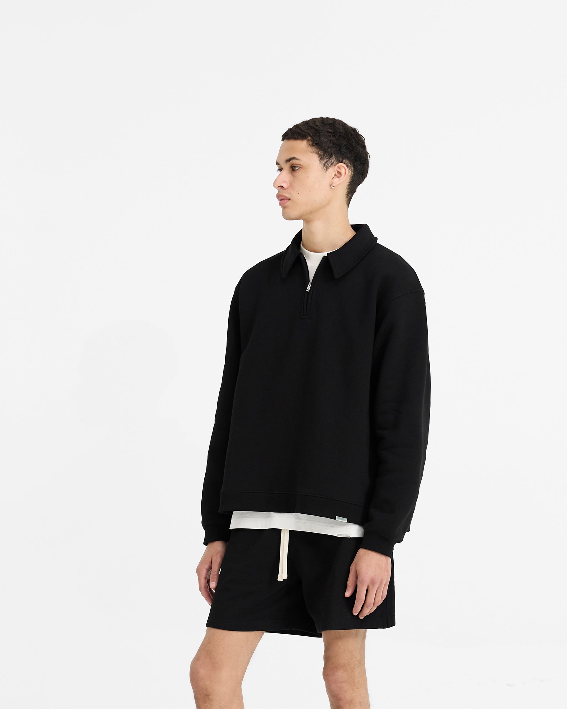 Initial Boxy Quarter Zip Sweatshirt - Black | Men's Casual Pullover for Everyday Wear & Street Style