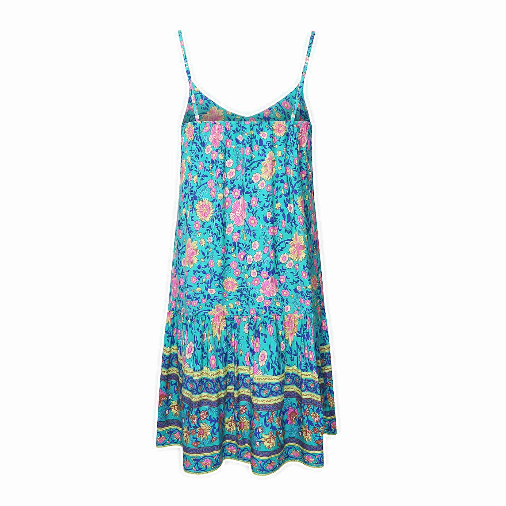 Watoriwa Women's Bohemian Print Dress - V-Neck, Loose Sleeveless Spaghetti Strap Sundress & Beach Coverup | Summer 2025 Fashion | Perfect for Beach Vacations, Pool Parties & Casual Outings