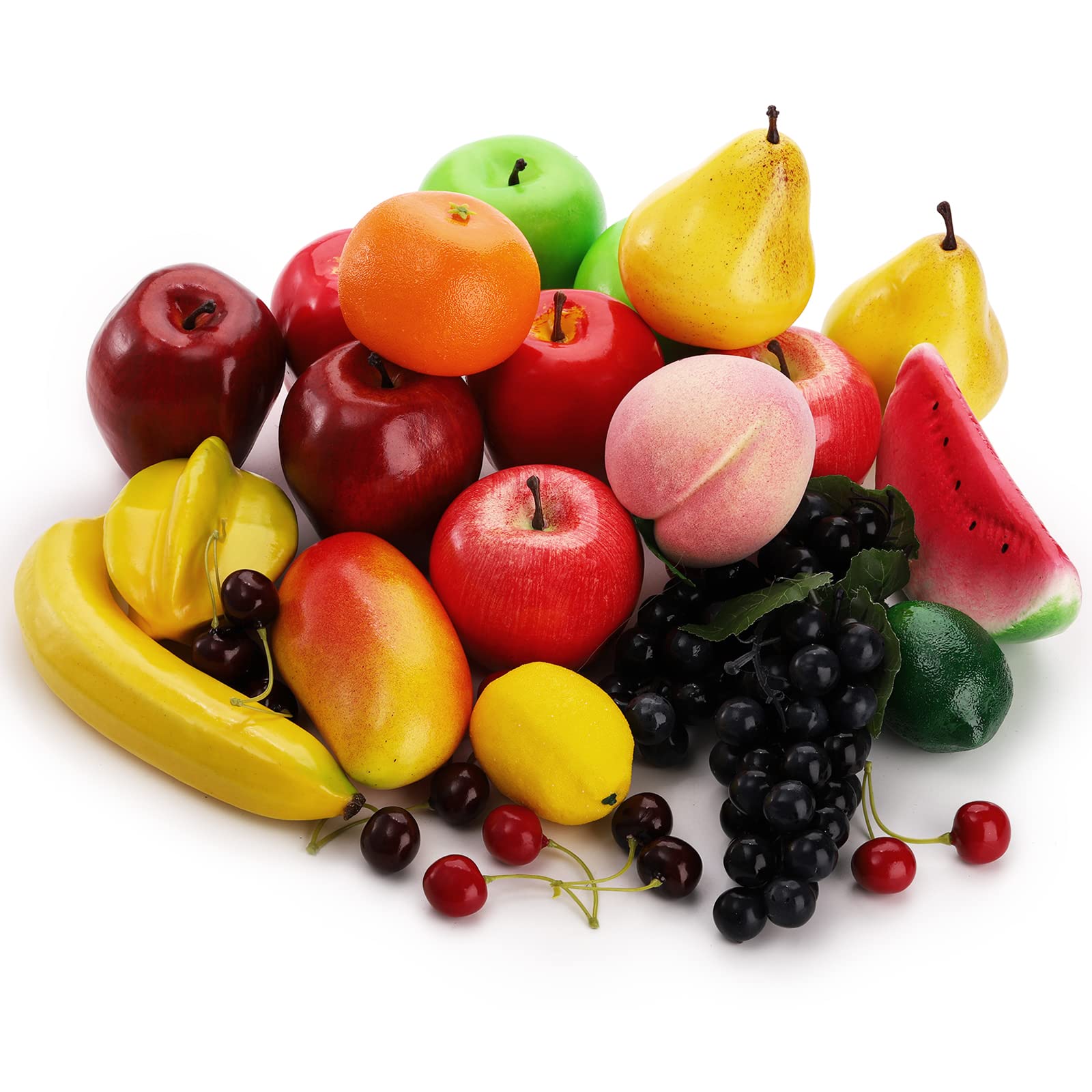ZEAYEA 28 Pcs Realistic Artificial Fruit Set - Lifelike Fake Fruit Decor for Christmas Home & Party Decorations - Apples, Oranges, Grapes & More - Perfect for Table Centerpieces, Holiday Displays & DIY Crafts