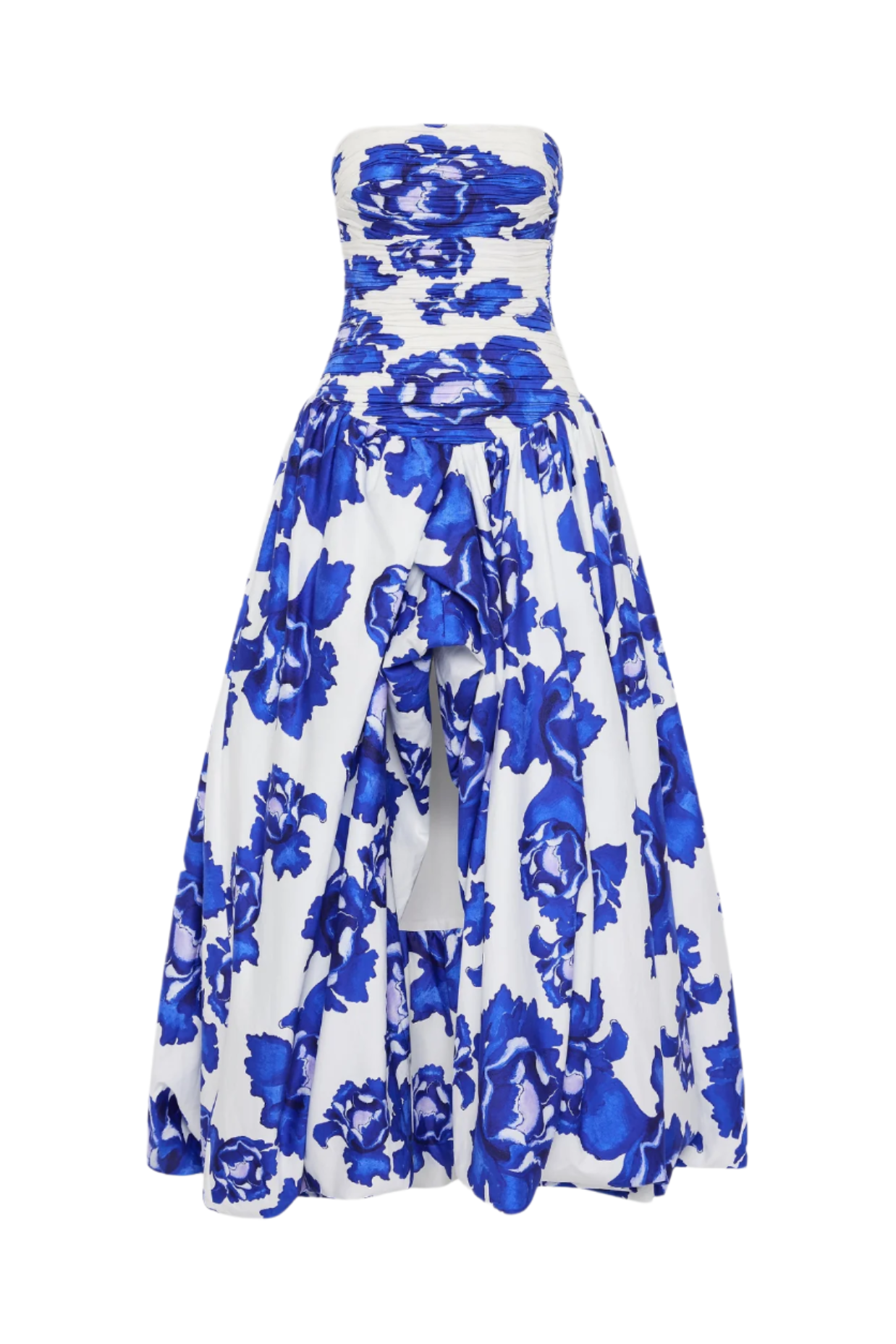 Coleka Women's Floral Print Strapless Ruched Maxi Dress - Blue | Summer Beach Wedding Party Cocktail Dress | Perfect for Vacation, Date Night & Special Occasions