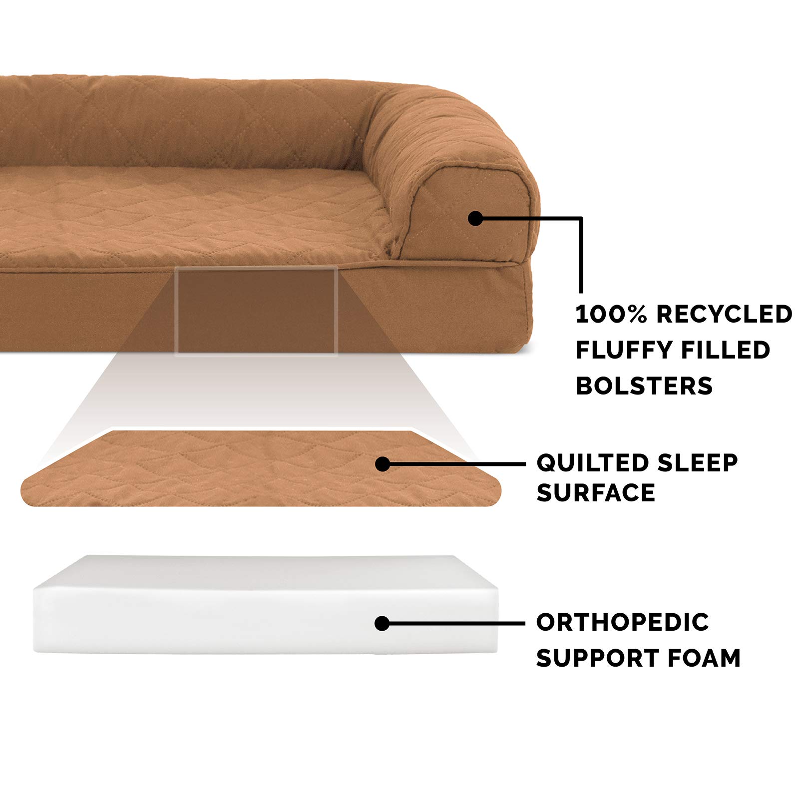 Furhaven Orthopedic Dog Bed for Large Dogs up to 125 lbs - Removable Bolsters & Washable Cover - Quilted Sofa Design in Toasted Brown (Jumbo Plus/XXL) - Perfect for Joint Pain Relief & Comfortable Sleeping in Living Room or Bedroom