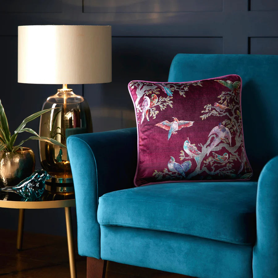 Laurence Llewelyn Bowen Birdity Absurdity Decorative Throw Pillow Cover - Pink Floral Design Home Decor for Living Room, Bedroom & Sofa