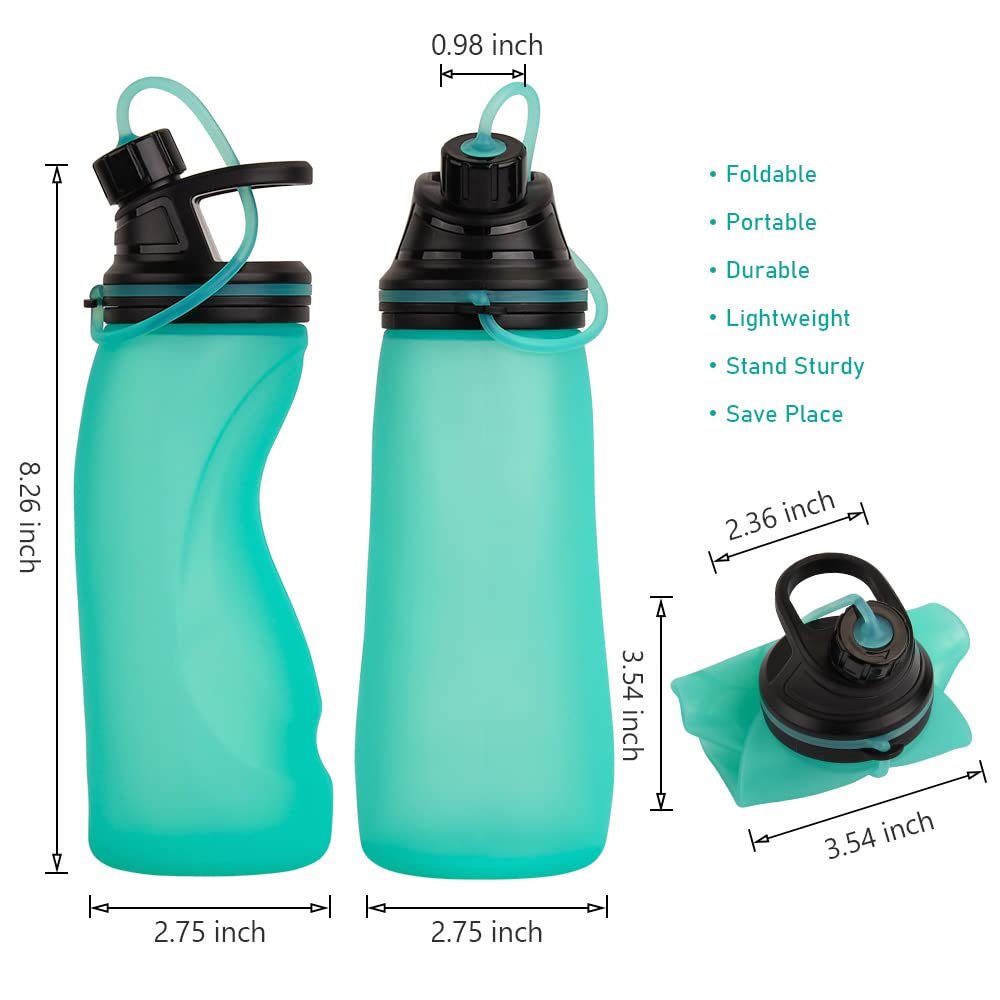 Collapsible Water Bottle BPA Free - 17oz Foldable Leak Proof Sports Water Bottle for Travel, Hiking, Gym & Outdoor Activities | Lightweight & Durable (Upgraded Aqua Blue)