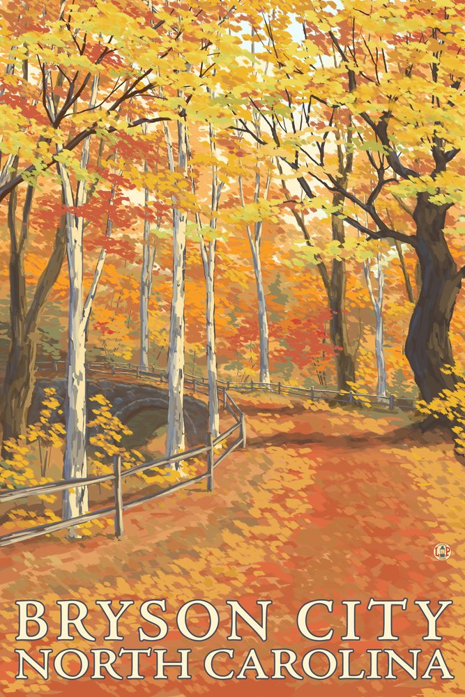 Bryson City North Carolina Fall Colors Wall Art Poster - 12x18 Autumn Landscape Print for Home & Office Decor - Perfect for Living Room, Bedroom, or Gift