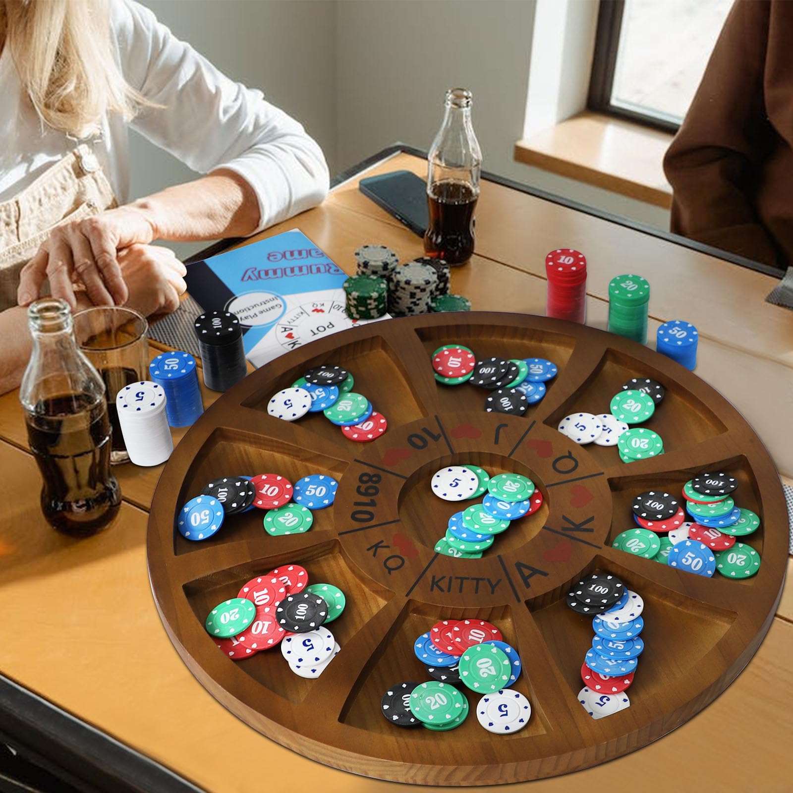 20 Inch Michigan Rummy Deluxe Set - Premium Wooden Tripoley Board Game with 200 Chips | Classic Family Card Game for Adults | Perfect for Poker, Hearts, Rummy & Bluffing | Great for Game Nights, Parties & Family Gatherings