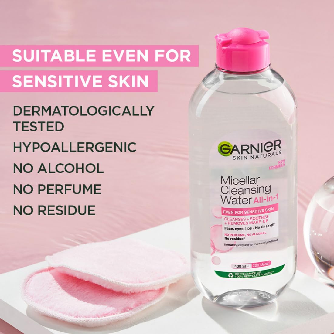 Garnier Skin Naturals Micellar Cleansing Water - Hydrating & Soothing Facial Cleanser for All Skin Types, 13.5 fl oz (400ml) | Perfect for Makeup Removal & Daily Skincare Routine