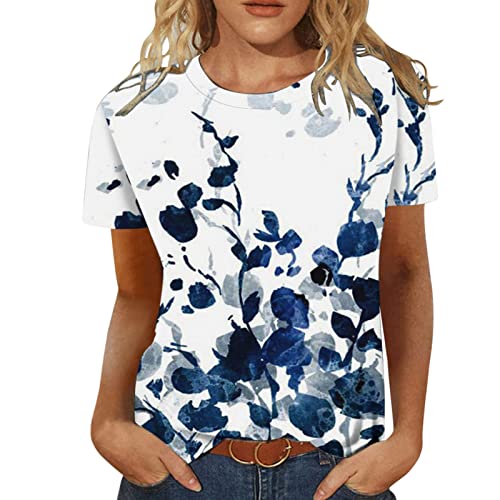 Women's Summer V-Neck Short Sleeve T-Shirt - Cute Printed Casual Blouse & Loose Fit Graphic Top for Everyday Wear, Beach Outings & Weekend Style