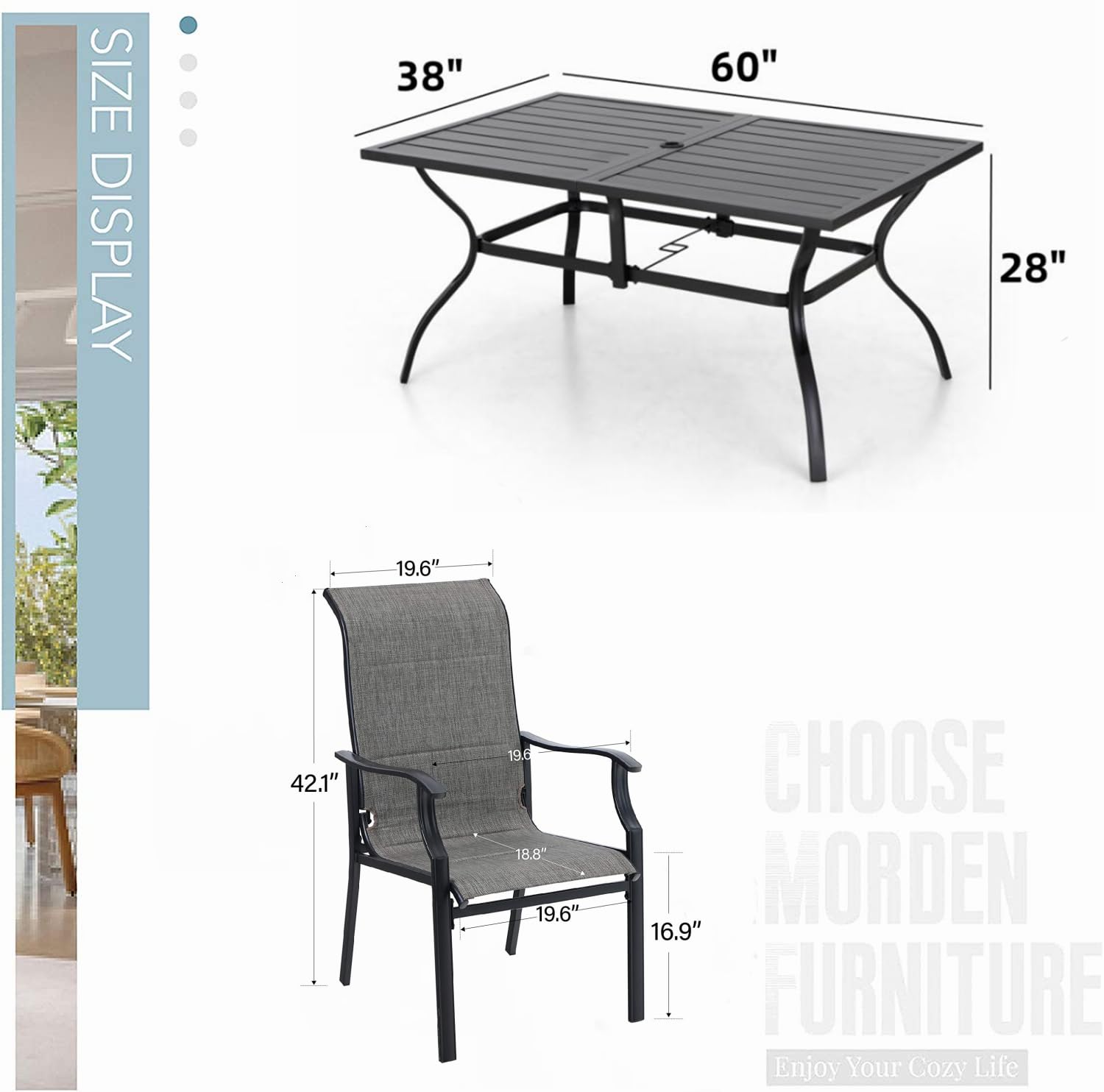 MFSTUDIO 7-Piece Outdoor Patio Dining Set with Rectangular Metal Table & 6 Padded Oversized Sling Chairs - Includes Umbrella Hole - Durable Outdoor Furniture for 6 People - Perfect for Backyard BBQs, Poolside Lounging & Garden Entertaining