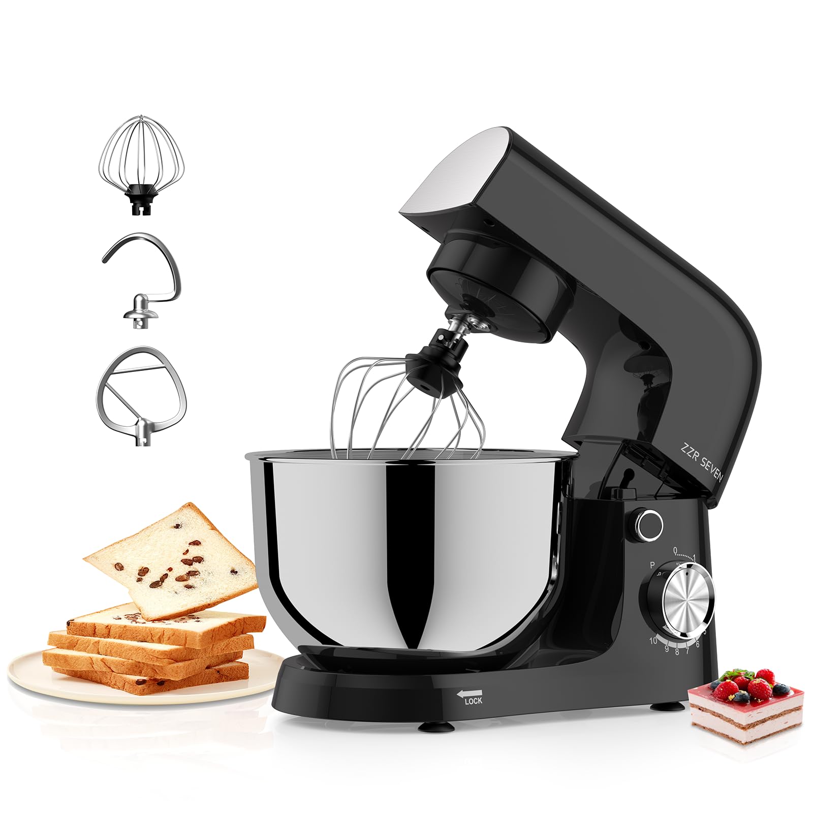 **300W Black Stand Mixer - 5.5 QT Stainless Steel Bowl, Dough Hook & Beater - Heavy Duty Kitchen Mixer for Baking, Cake, Bread & Cookies - Perfect for Home Bakers & Small Bakeries**